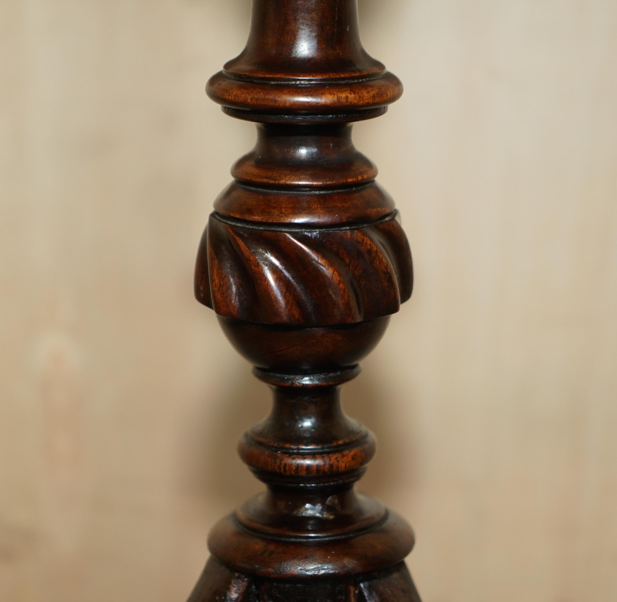 Small Antique 1880 Sheraton Revival Hardwood Tripod Side End Lamp Wine Table 2