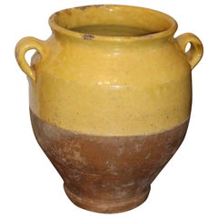 Small Antique French Part Glaze Yellow Confit Pot Terracotta Vase Urn
