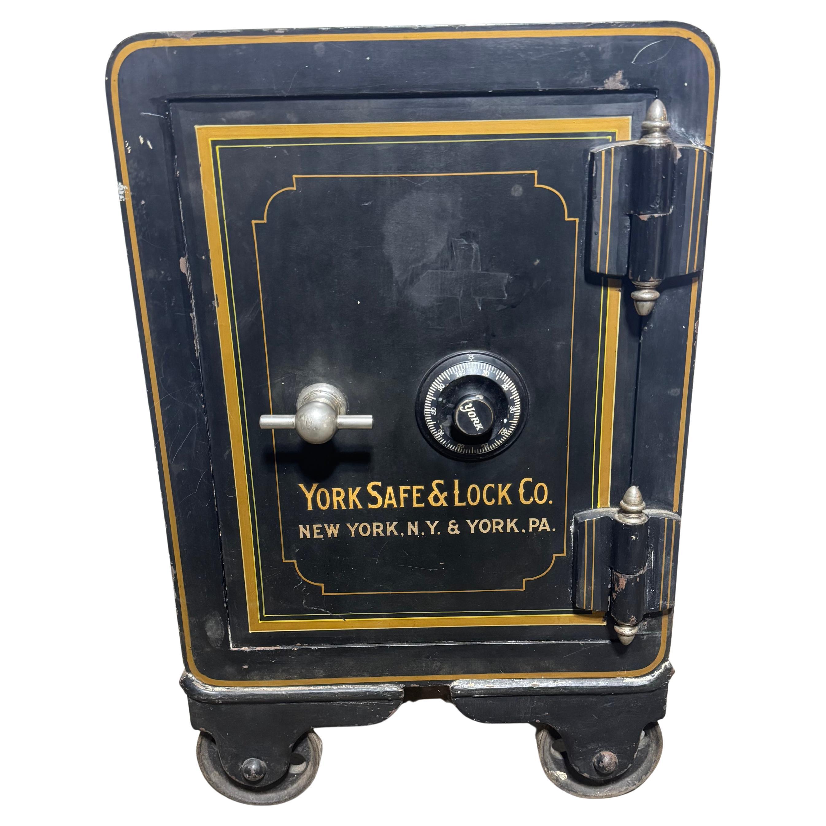 Small Antique 1915 Rolling Floor Safe by York Safe 
Lock Co. For Sale