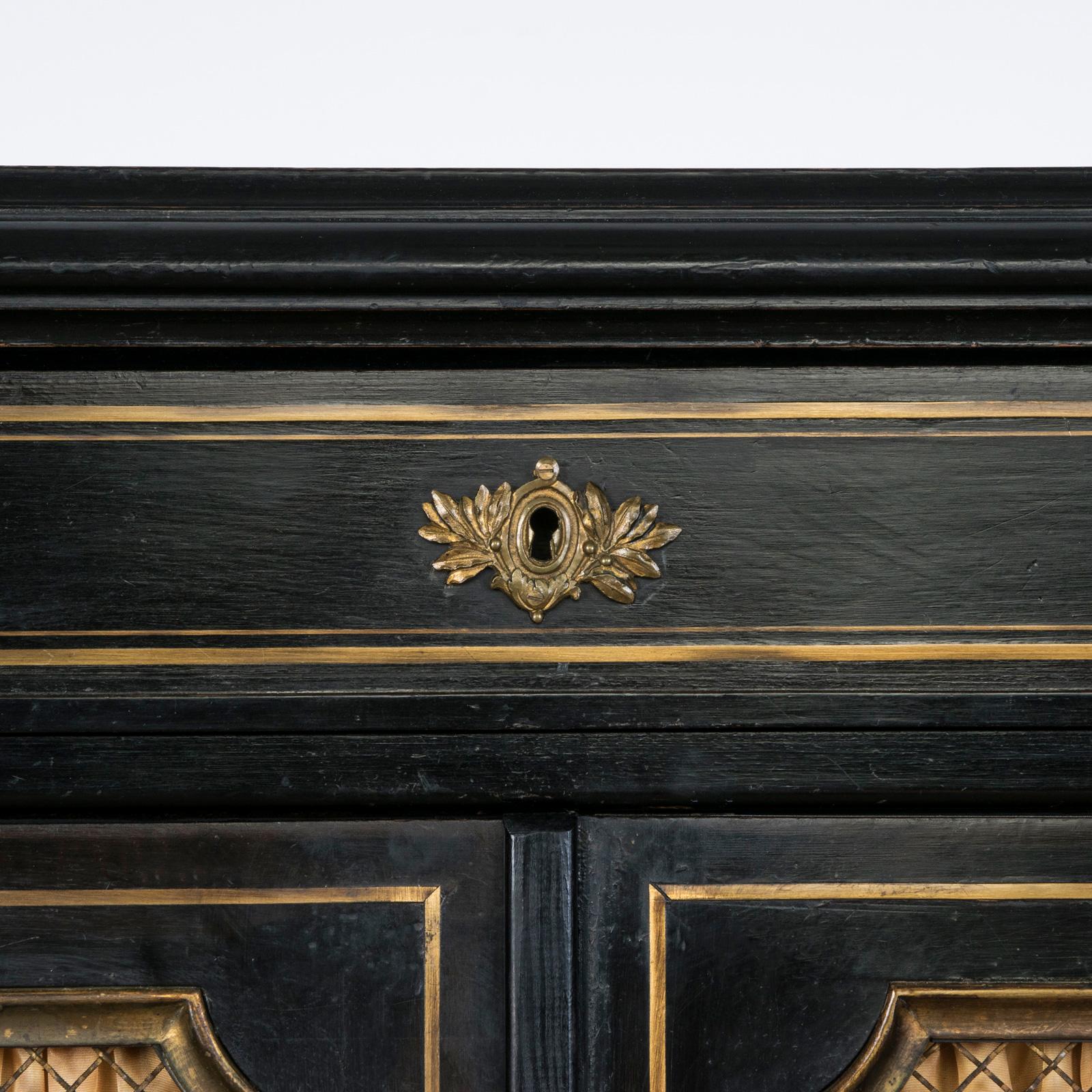 French Small Antique 19th C Black with Brass Napoleon III Style Cabinet For Sale