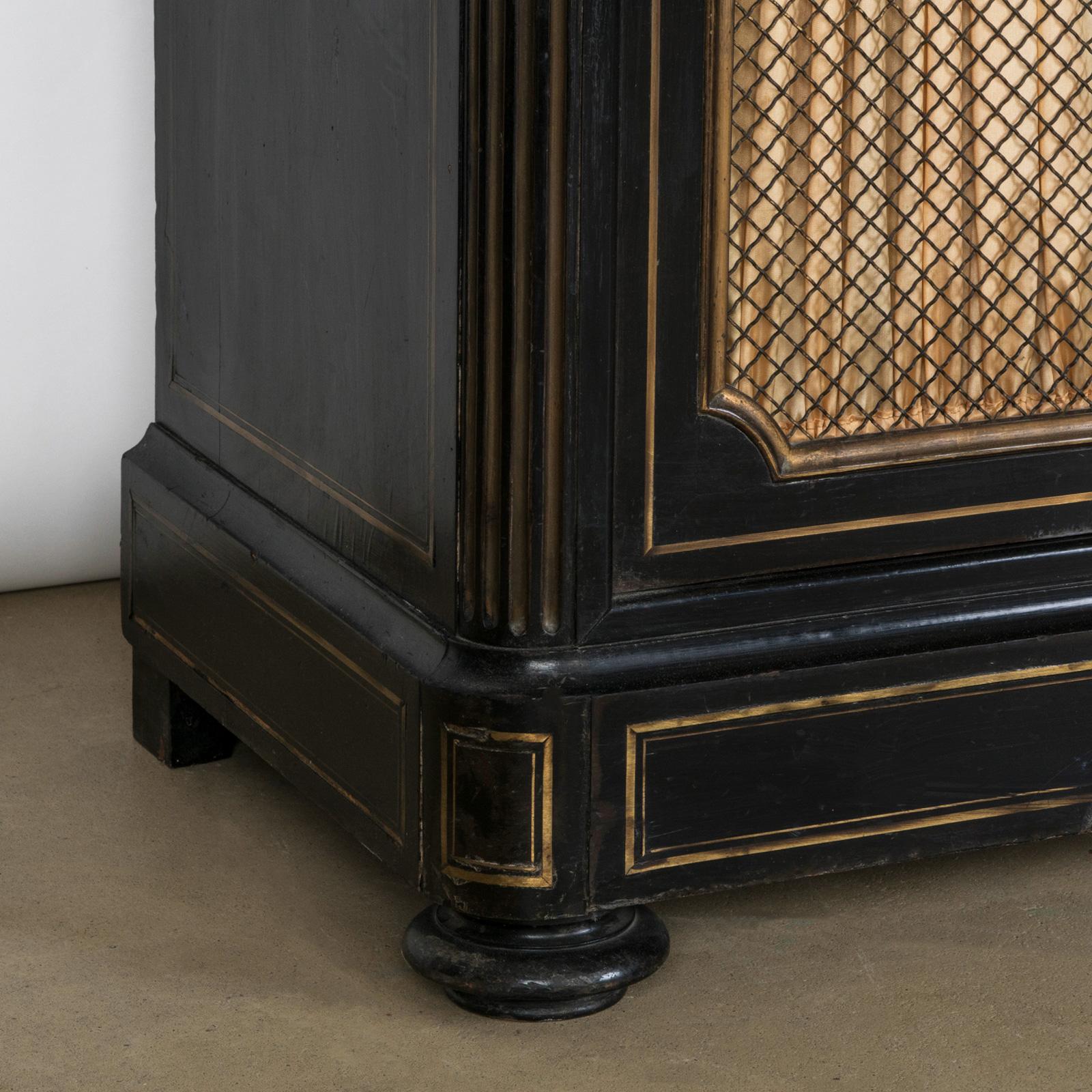 Hand-Crafted Small Antique 19th C Black with Brass Napoleon III Style Cabinet For Sale