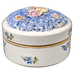 Small Antique 19th Century Floral Encrusted Schierholtz Porcelain Trinket Box