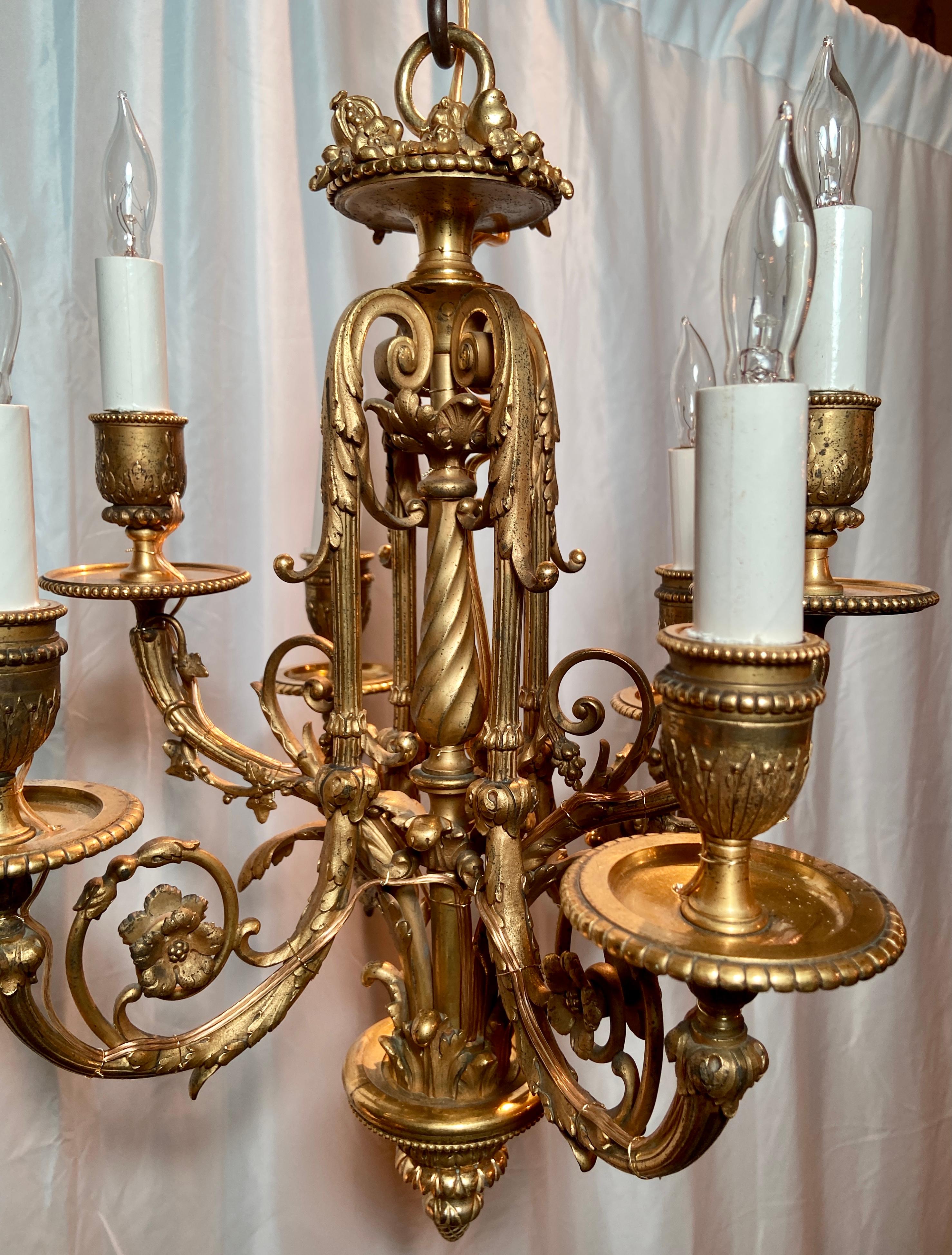 Small Antique 19th Century French Louis XVI Style Ormolu 6 Light Chandelier For Sale 2