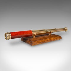 Small Antique 3 Draw Telescope, English Brass, Fruitwood, Terrestrial, Victorian