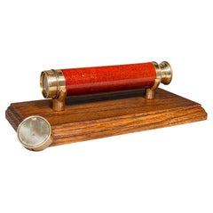 Small Antique 3 Draw Telescope, English Brass, Fruitwood, Terrestrial, Victorian