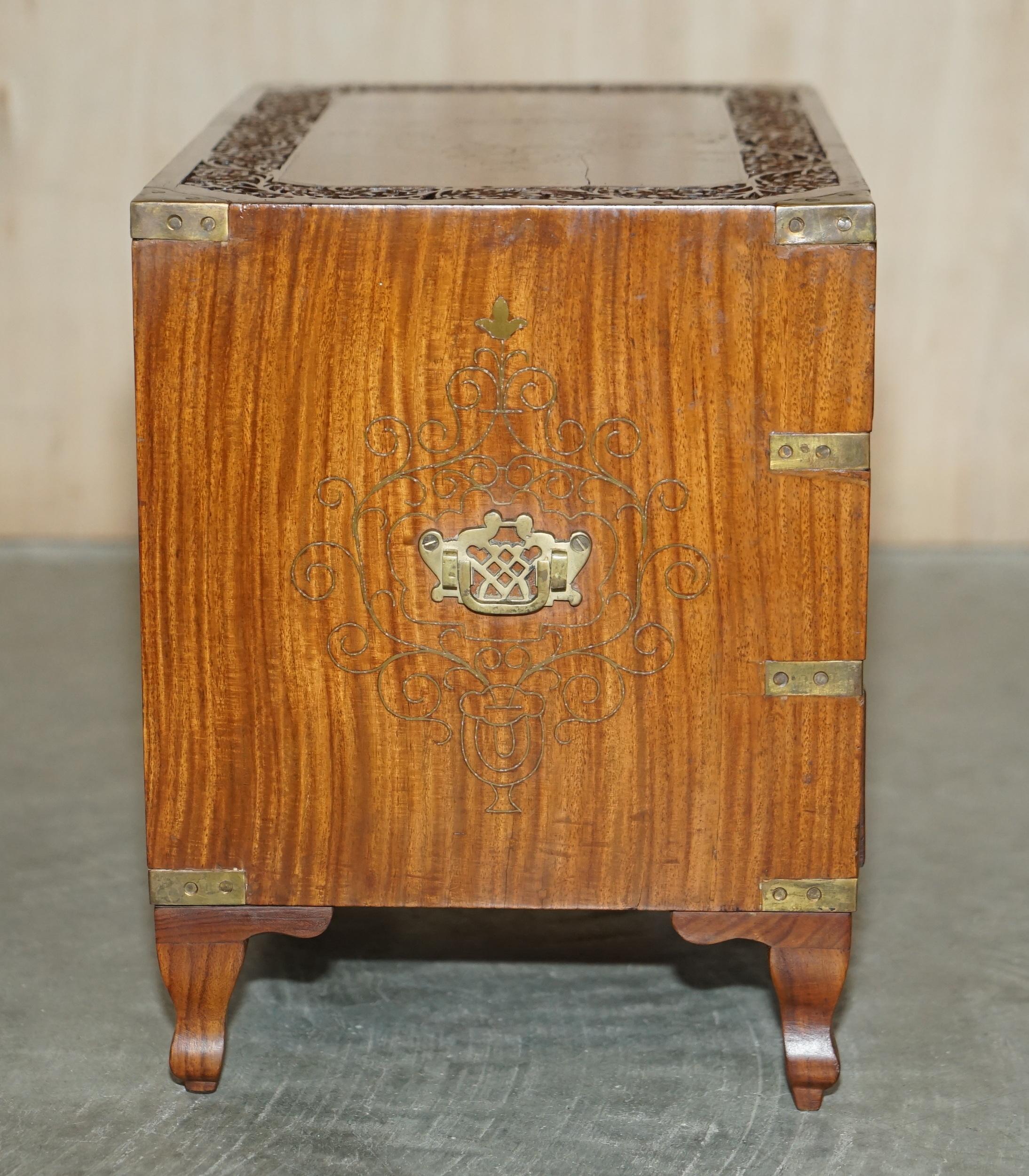 Small Antique Anglo Indian Military Campaign Brass Side Table Tea Chest Drawers For Sale 5