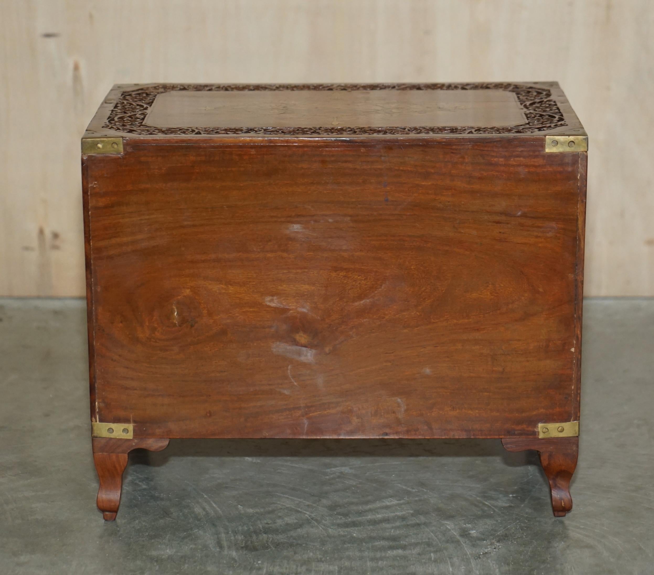 Small Antique Anglo Indian Military Campaign Brass Side Table Tea Chest Drawers For Sale 6