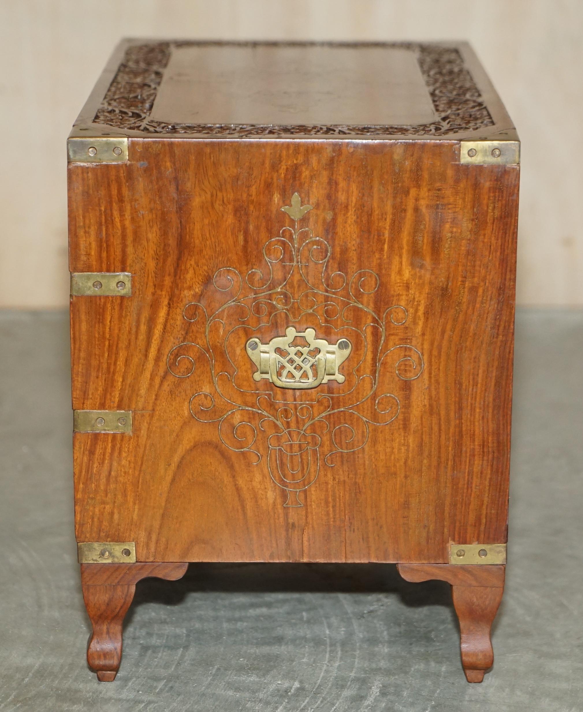 Small Antique Anglo Indian Military Campaign Brass Side Table Tea Chest Drawers For Sale 7