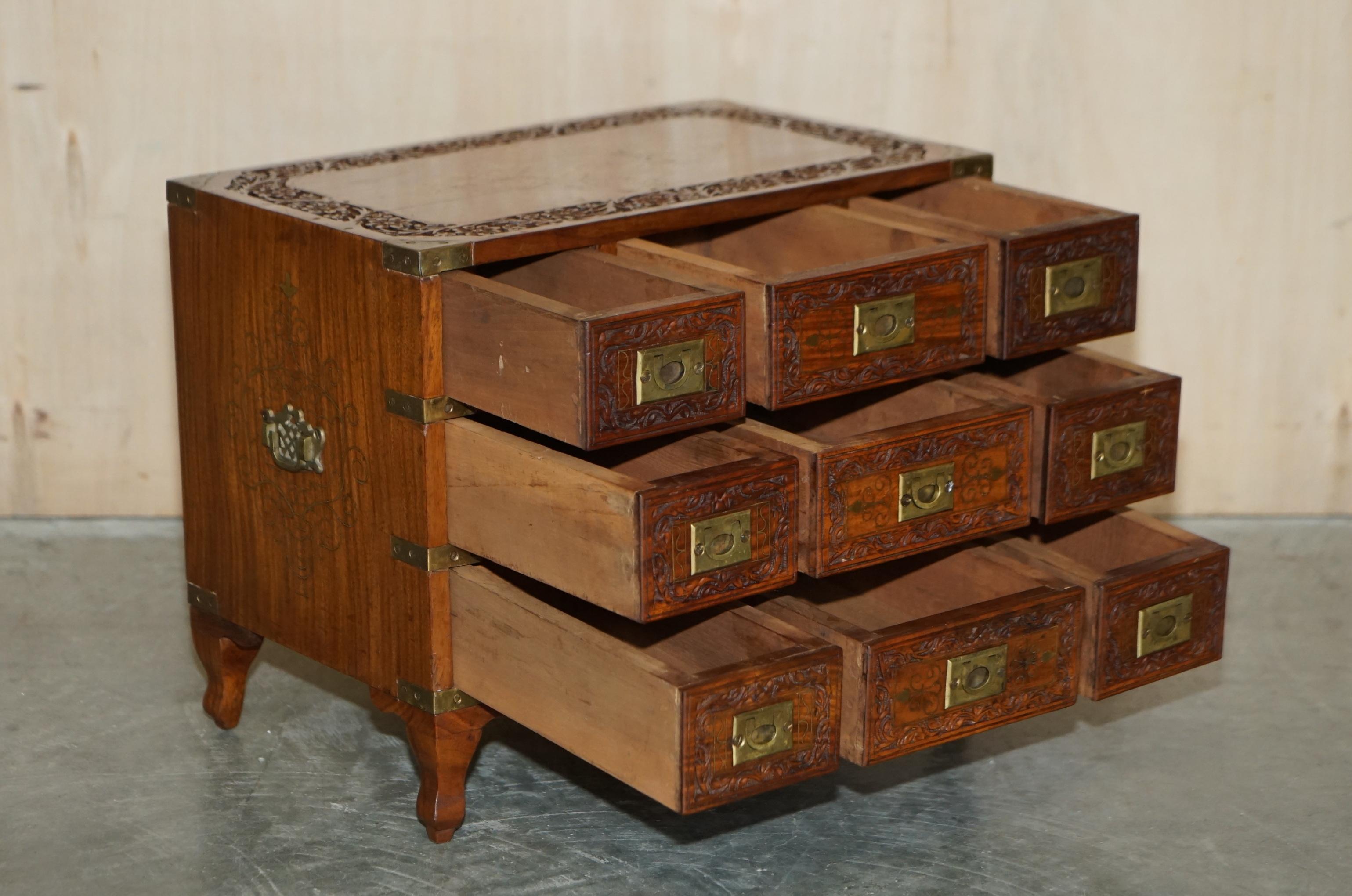 Small Antique Anglo Indian Military Campaign Brass Side Table Tea Chest Drawers For Sale 9