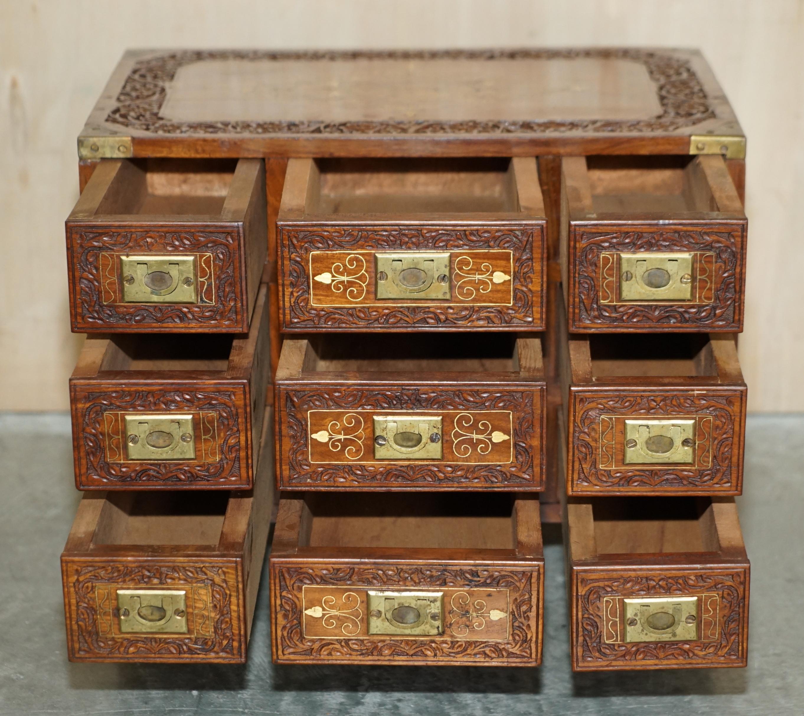 Small Antique Anglo Indian Military Campaign Brass Side Table Tea Chest Drawers For Sale 10
