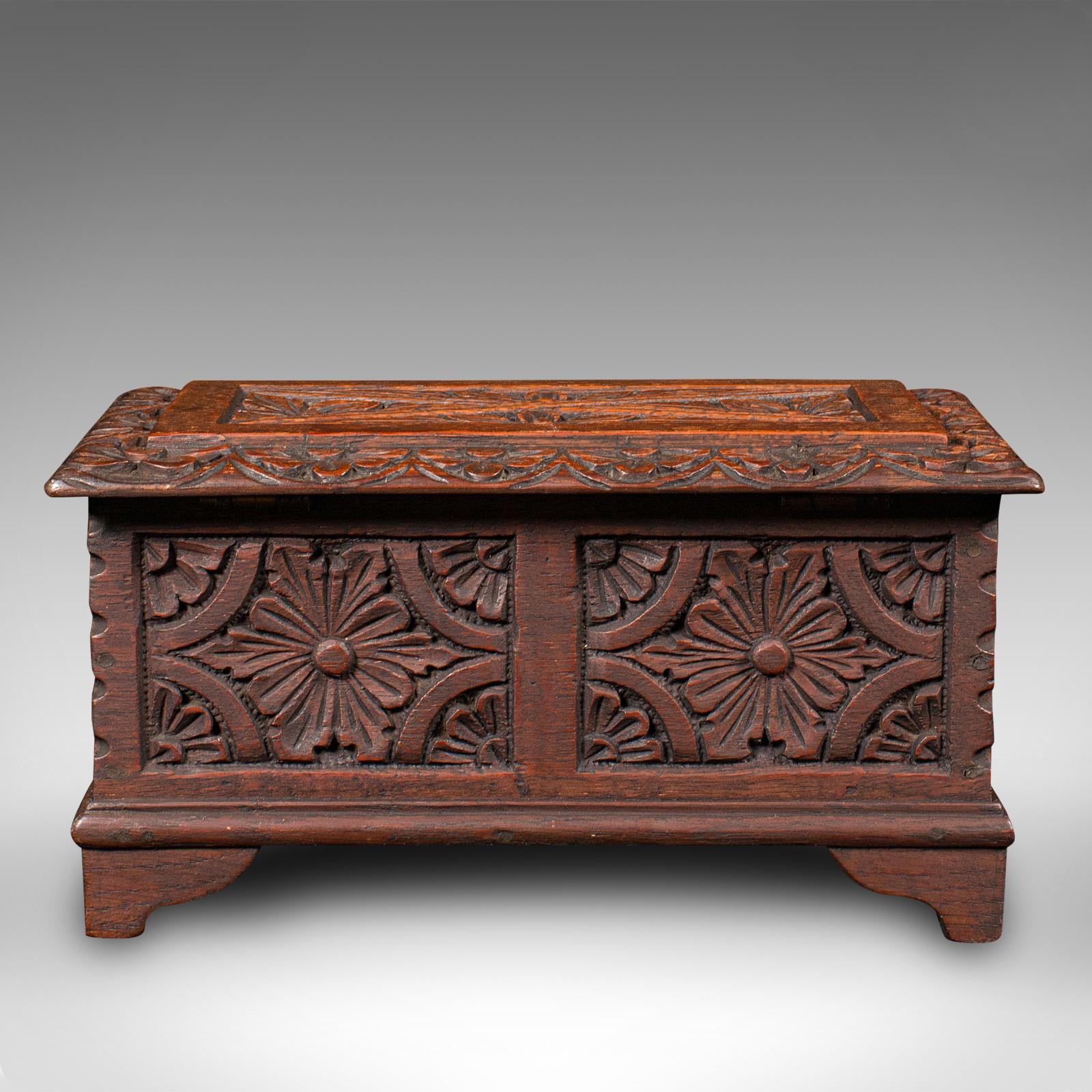 Teak Small Antique Apprentice Chest, Anglo-Indian, Colonial Keepsake Box, Victorian For Sale