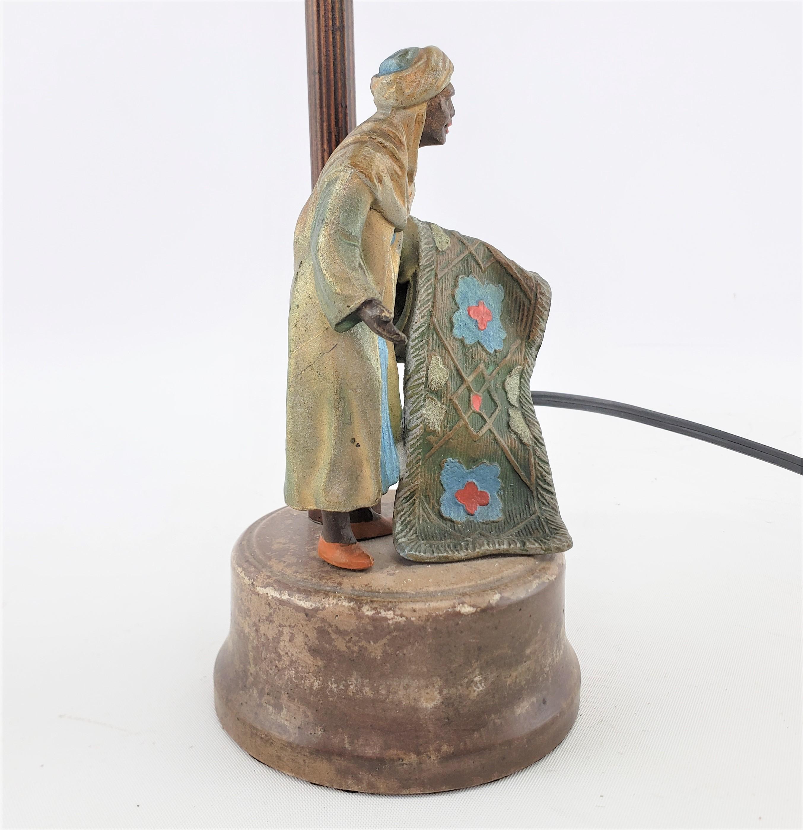 Small Antique Art Deco Cast & Cold-Painted Spelter Table Lamp with Arabian Motif For Sale 3