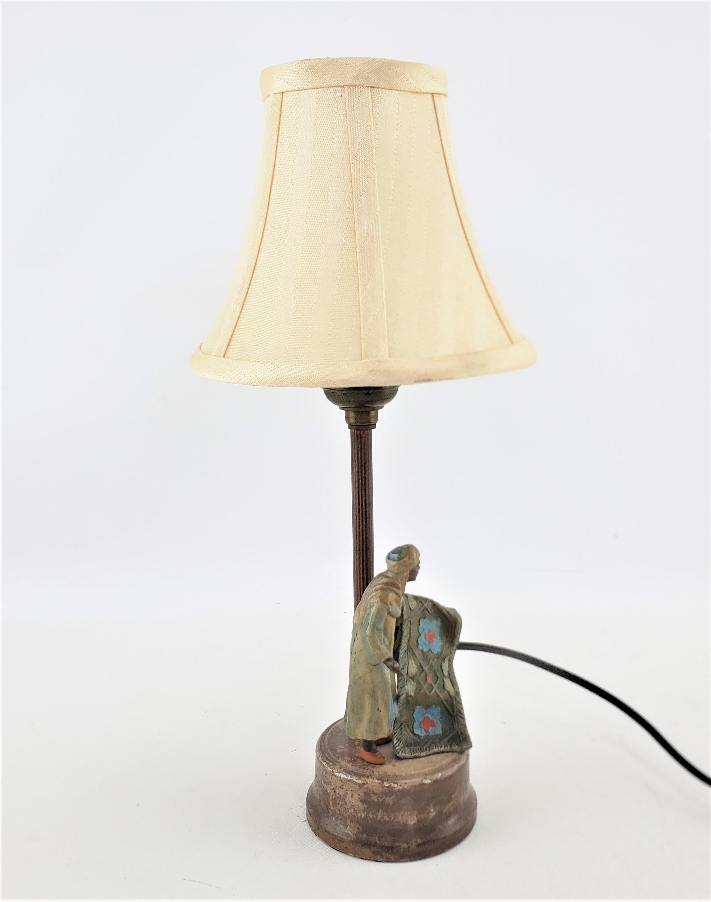 Small Antique Art Deco Cast & Cold-Painted Spelter Table Lamp with Arabian Motif In Good Condition For Sale In Hamilton, Ontario