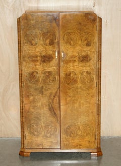 SMALL ANTIQUE ART DECO CIRCA 1930's SATIN WALNUT DOUBLE WARDROBE PART OF SUITE