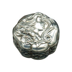 Small Antique Art Nouveau Pill Box, Continental, Silver, Pocket Case, Victorian