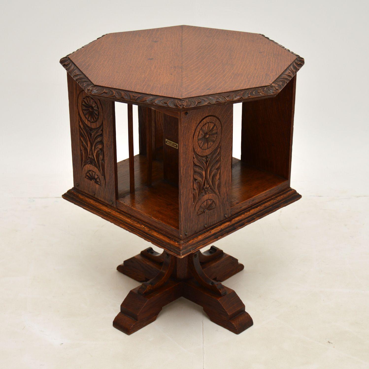 English Small Antique Arts & Crafts Oak Revolving Bookcase