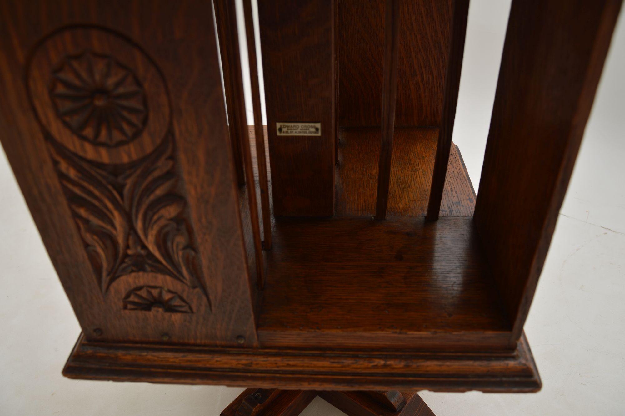 Small Antique Arts & Crafts Oak Revolving Bookcase 3