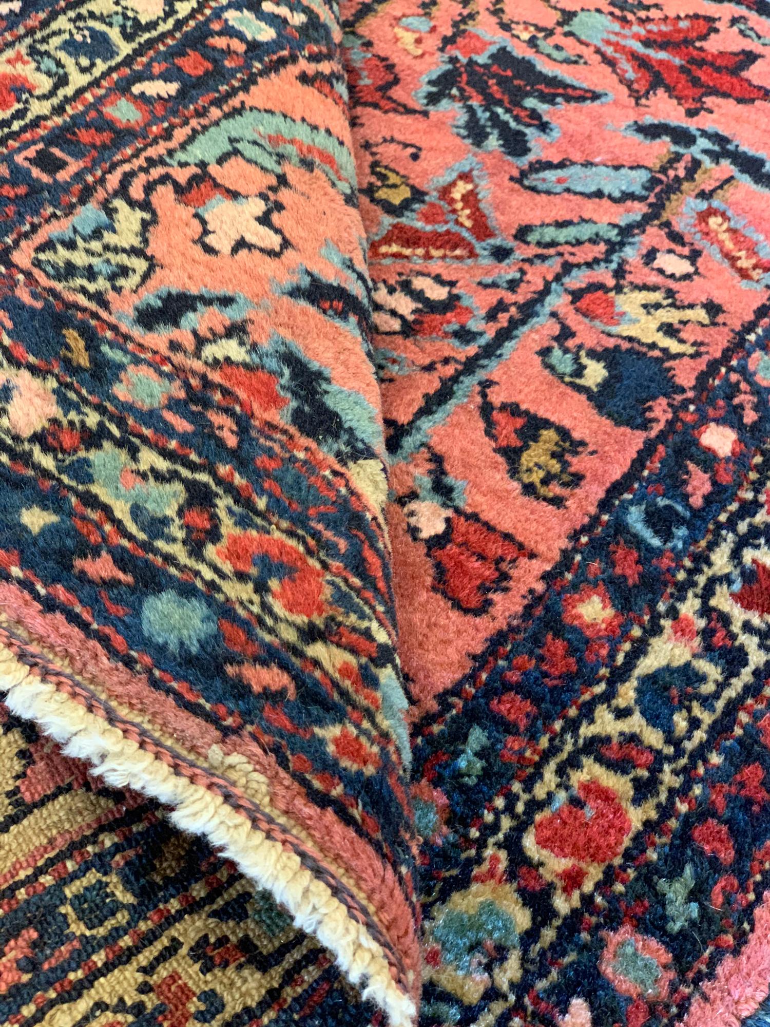 Azerbaijani Small Antique Rug, Pink Handmade Azerbaijan Oriental Wool Carpet For Sale