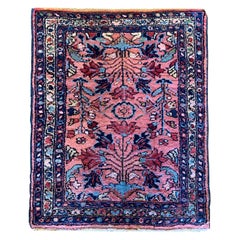 Small Used Rug, Pink Handmade Azerbaijan Oriental Wool Carpet