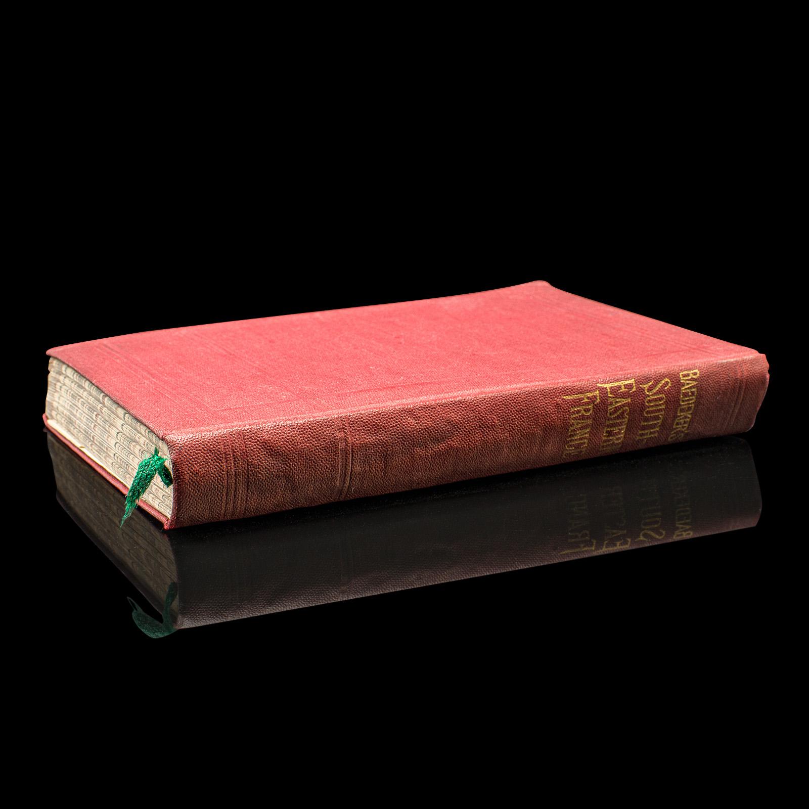 This is a delightful antique edition of Baedeker's South Eastern France guide book, complete with superb fold-out maps, centre-fold maps and informative text. A bound and intact late Victorian copy, with light period markings, offering a fascinating
