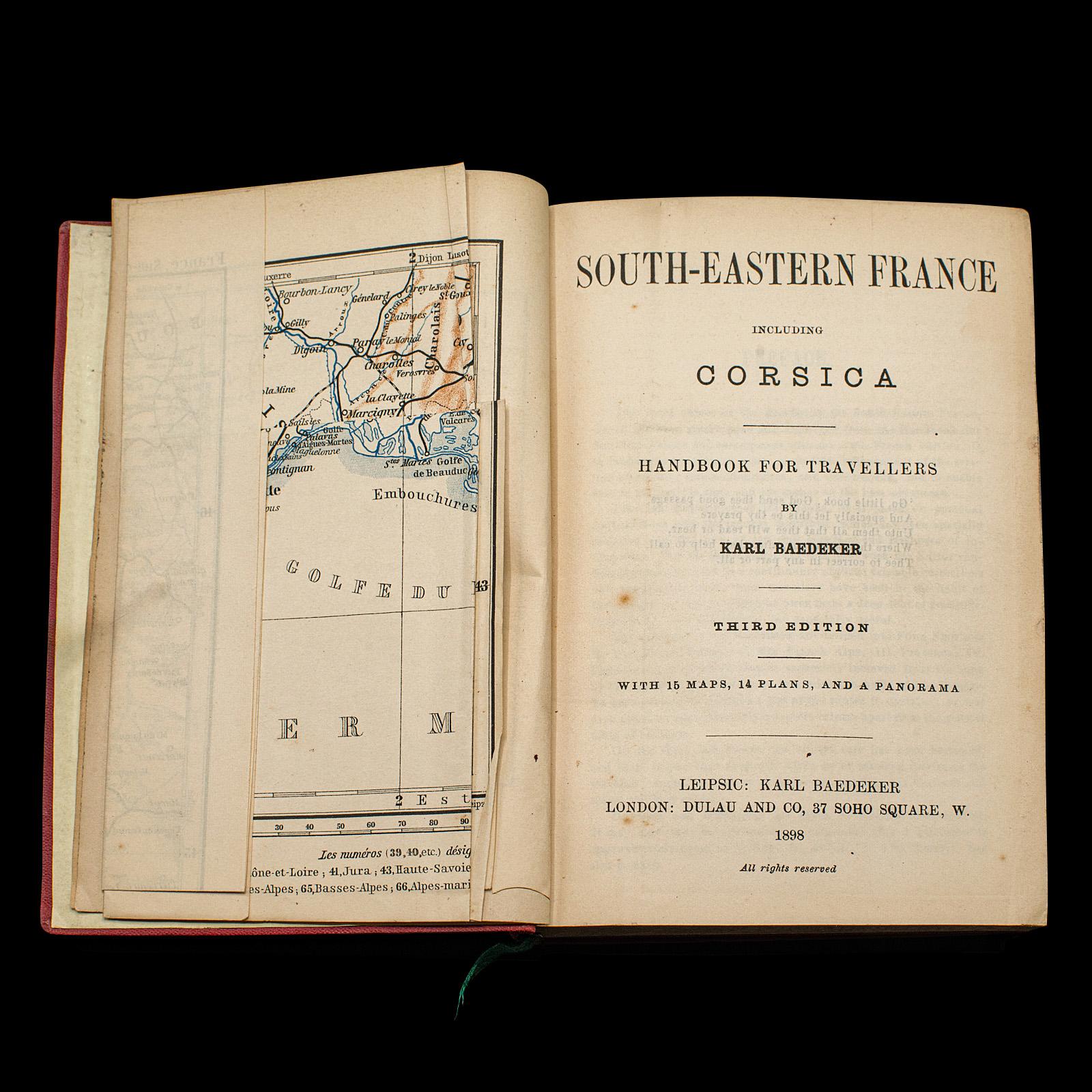 Late Victorian Small Antique Baedeker's South Eastern France Guide Book, Provence, Travel Maps For Sale