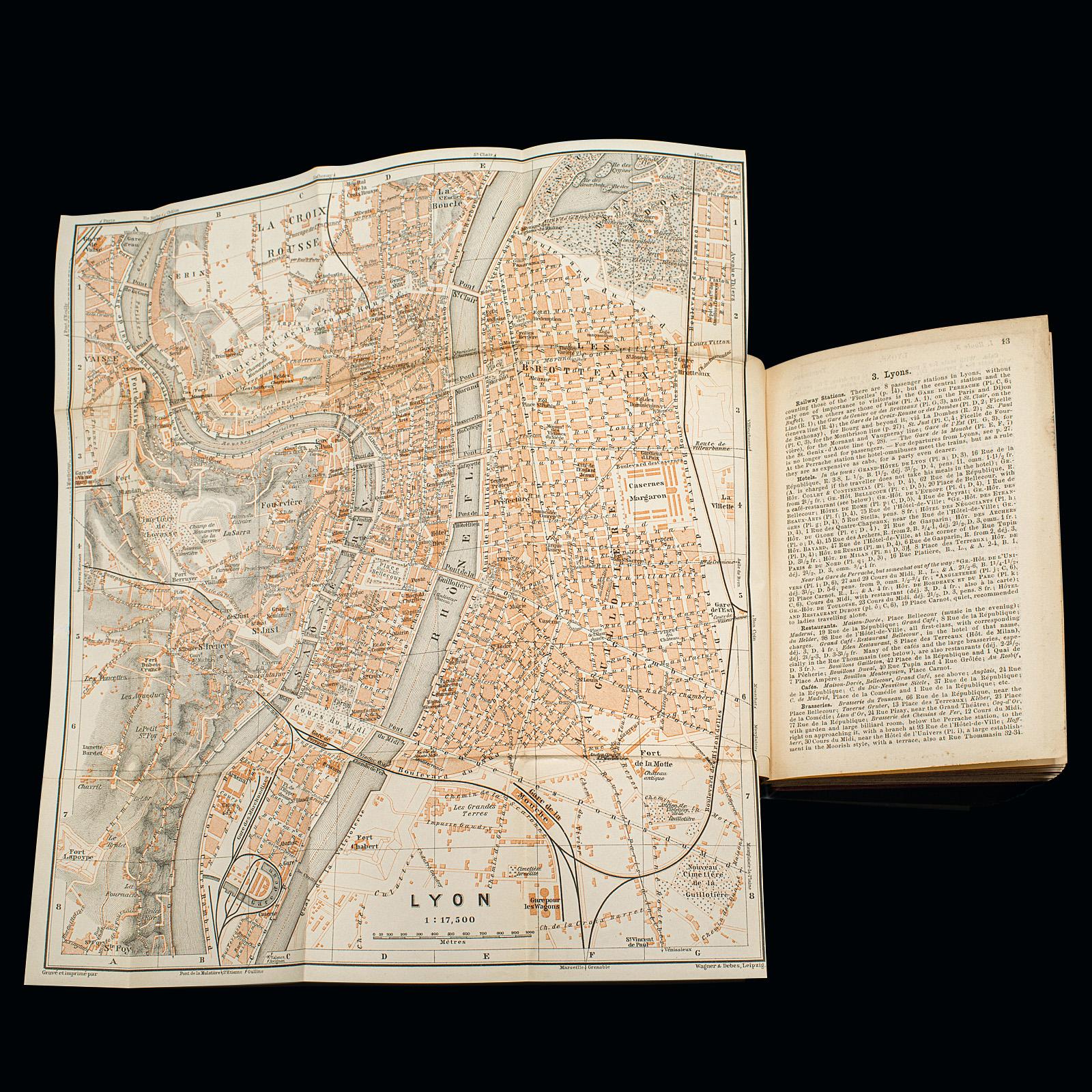 20th Century Small Antique Baedeker's South Eastern France Guide Book, Provence, Travel Maps For Sale