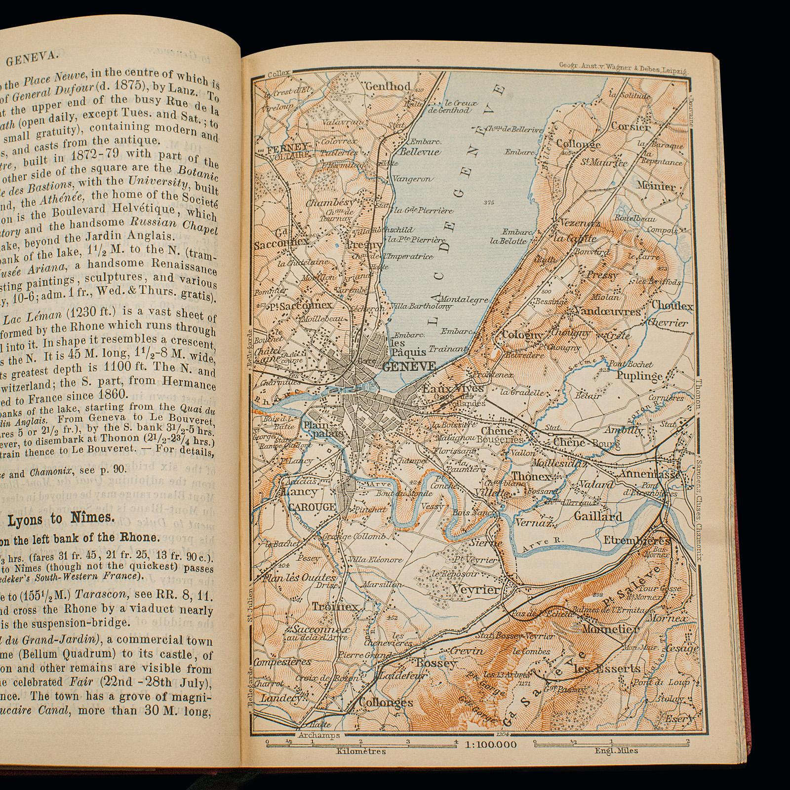 Paper Small Antique Baedeker's South Eastern France Guide Book, Provence, Travel Maps For Sale