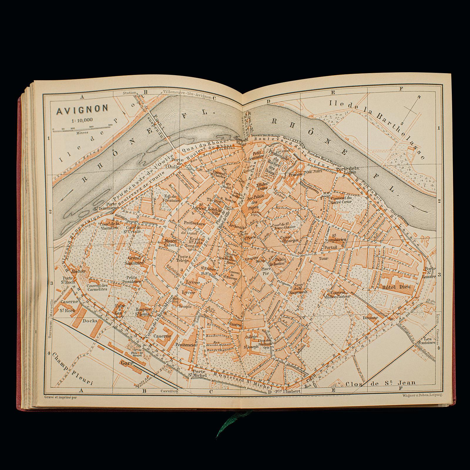Small Antique Baedeker's South Eastern France Guide Book, Provence, Travel Maps For Sale 1