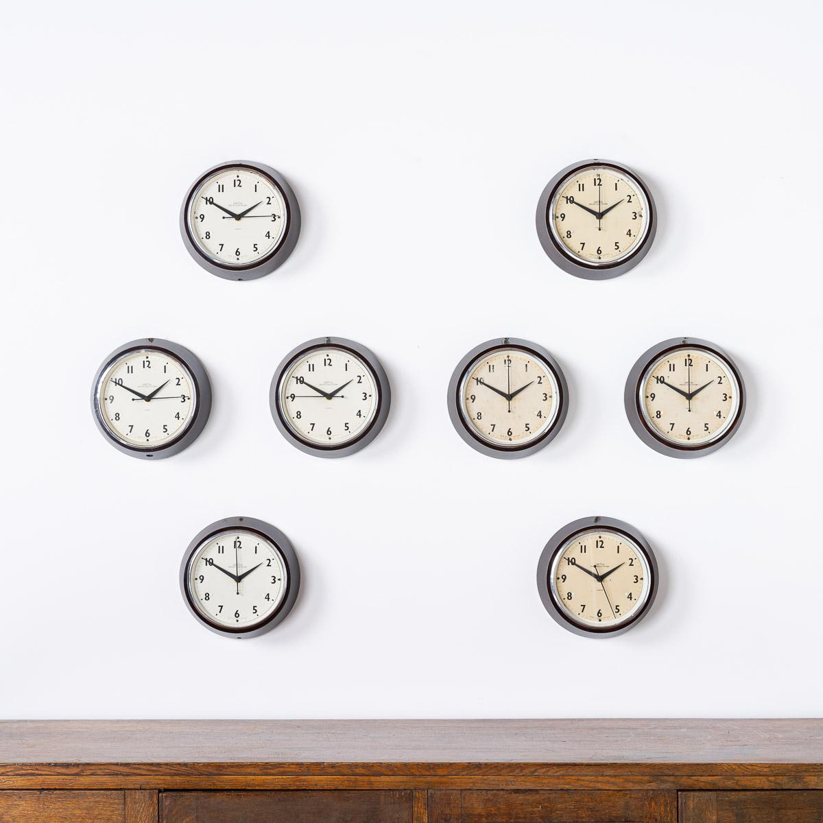 Industrial Small Antique Bakelite Factory Clocks by Smiths English Clock Systems '4'