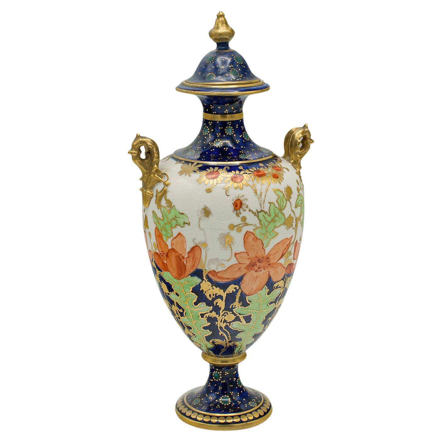 Petite urne balustre ancienne anglaise, céramique, vase décoratif, victorien