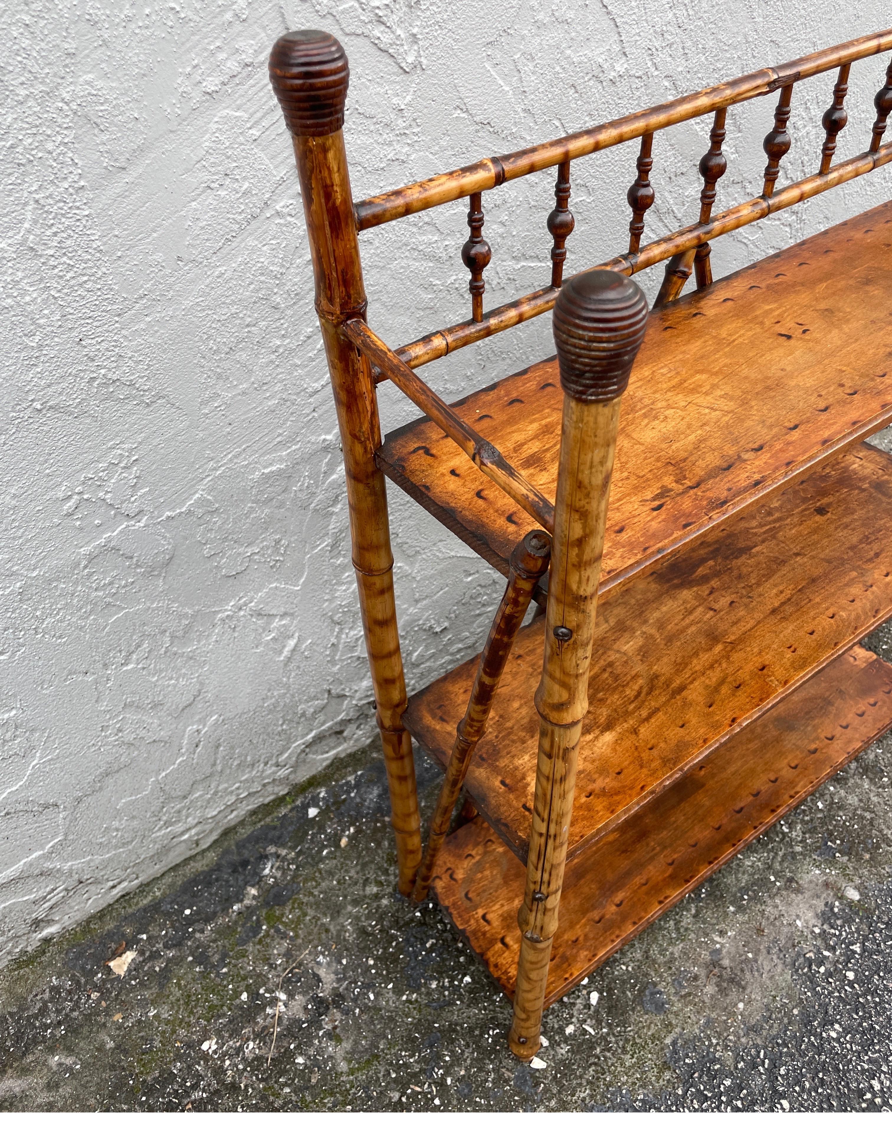 English Small Antique Bamboo Three Tier Shelf For Sale