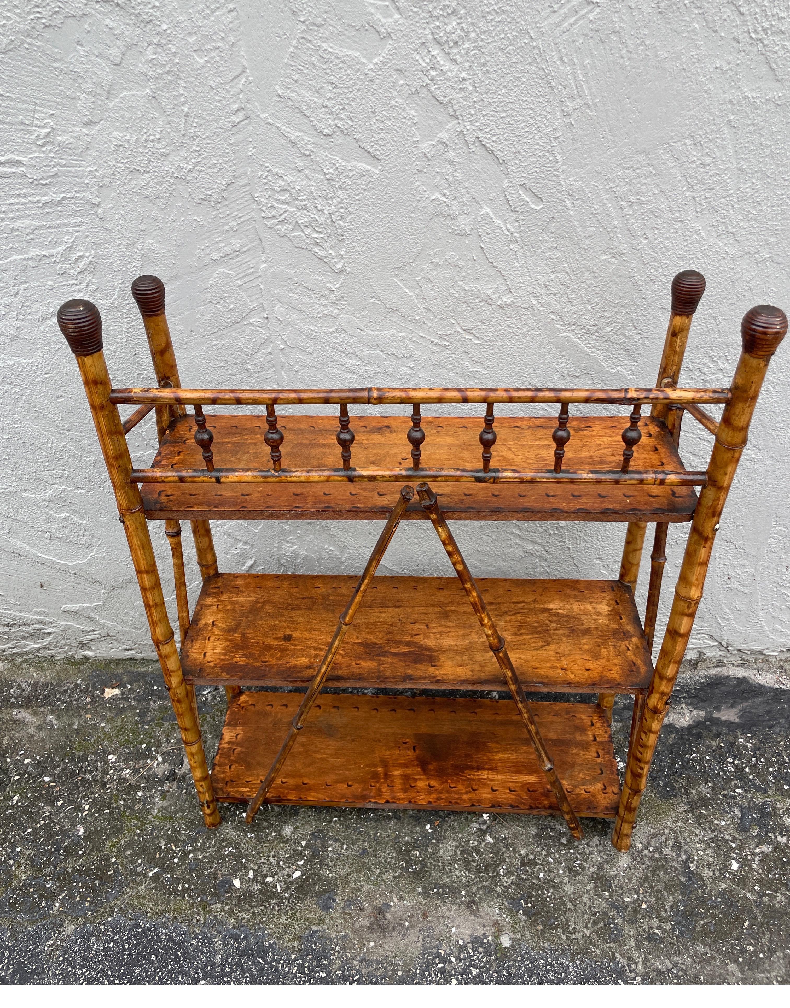 19th Century Small Antique Bamboo Three Tier Shelf For Sale