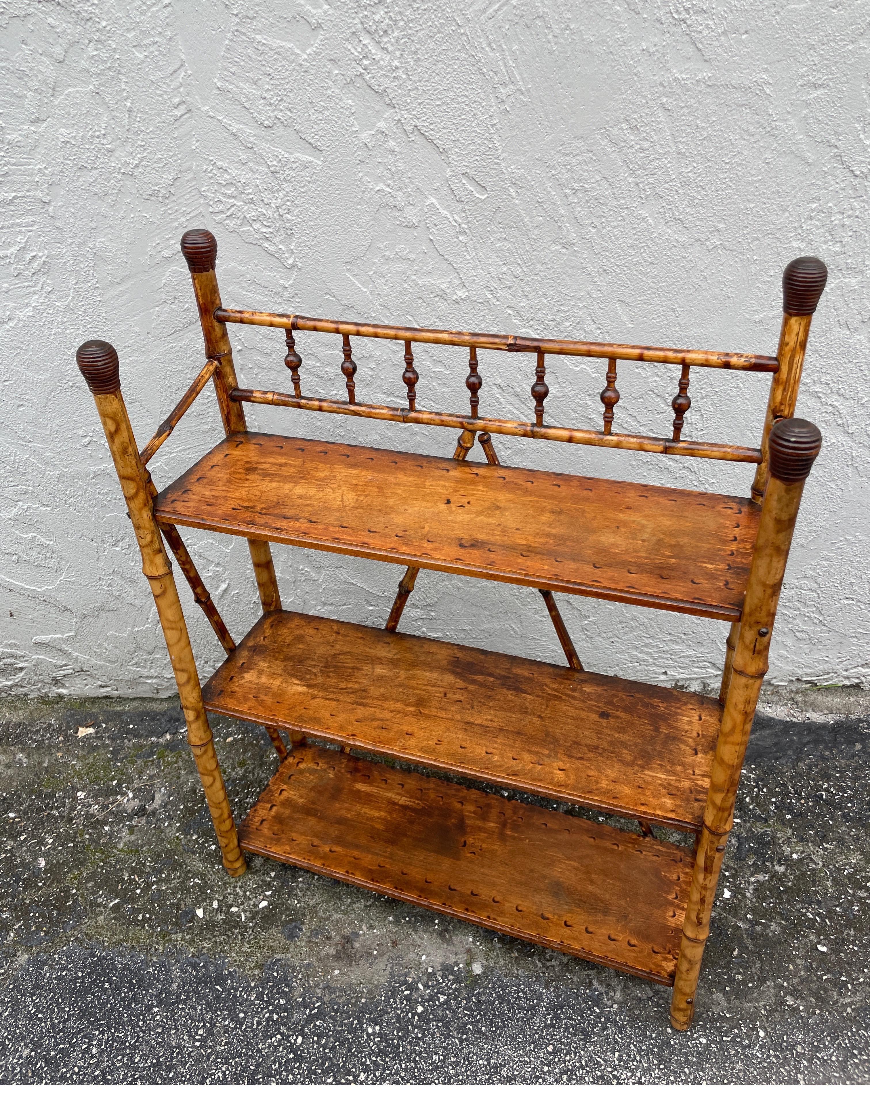 Small Antique Bamboo Three Tier Shelf For Sale 1