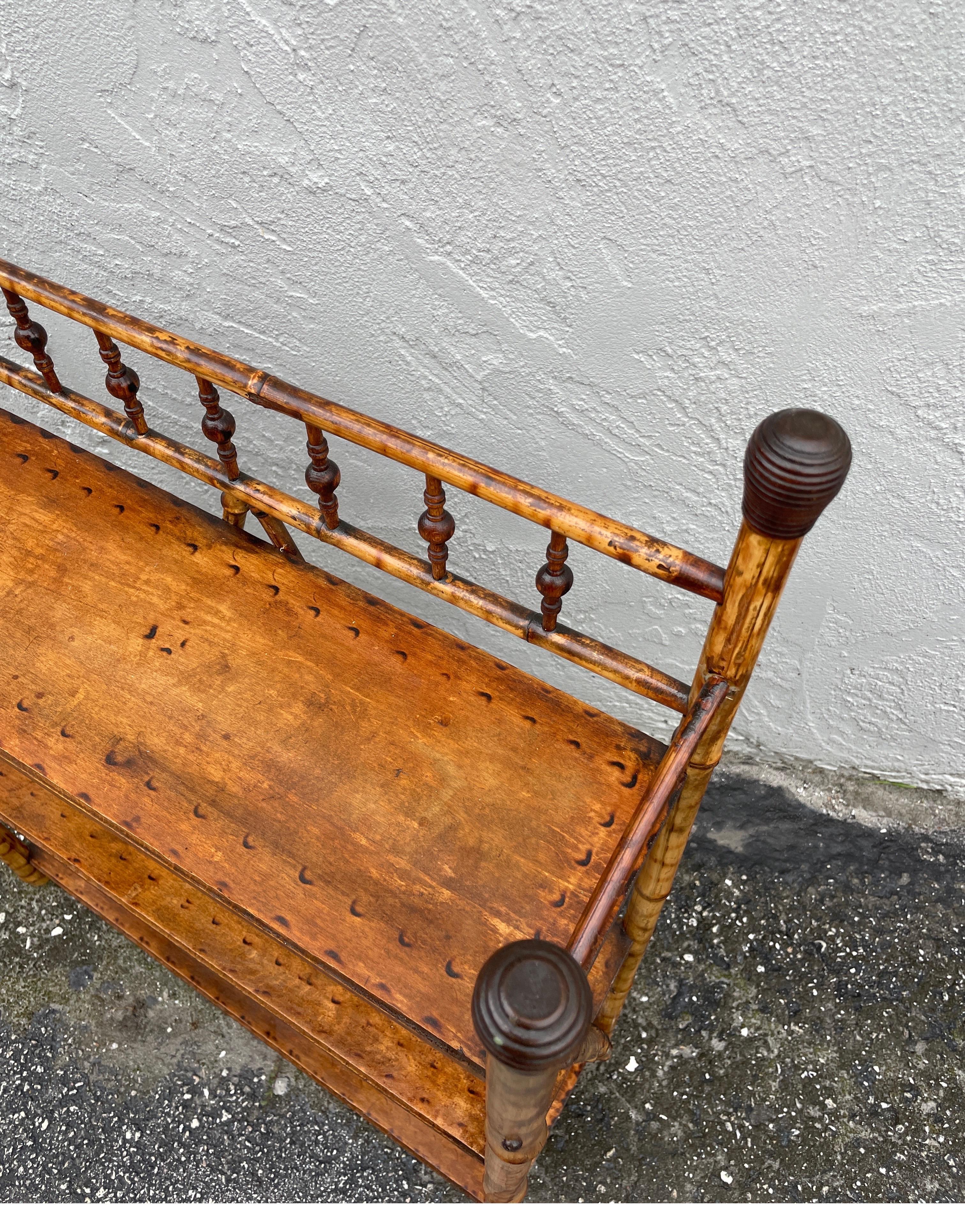 Small Antique Bamboo Three Tier Shelf For Sale 2