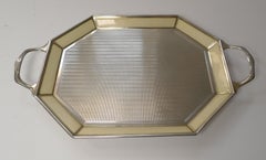 Antikes belgisches Tablett aus Sterlingsilber und Guilloche-Emaille, um 1920