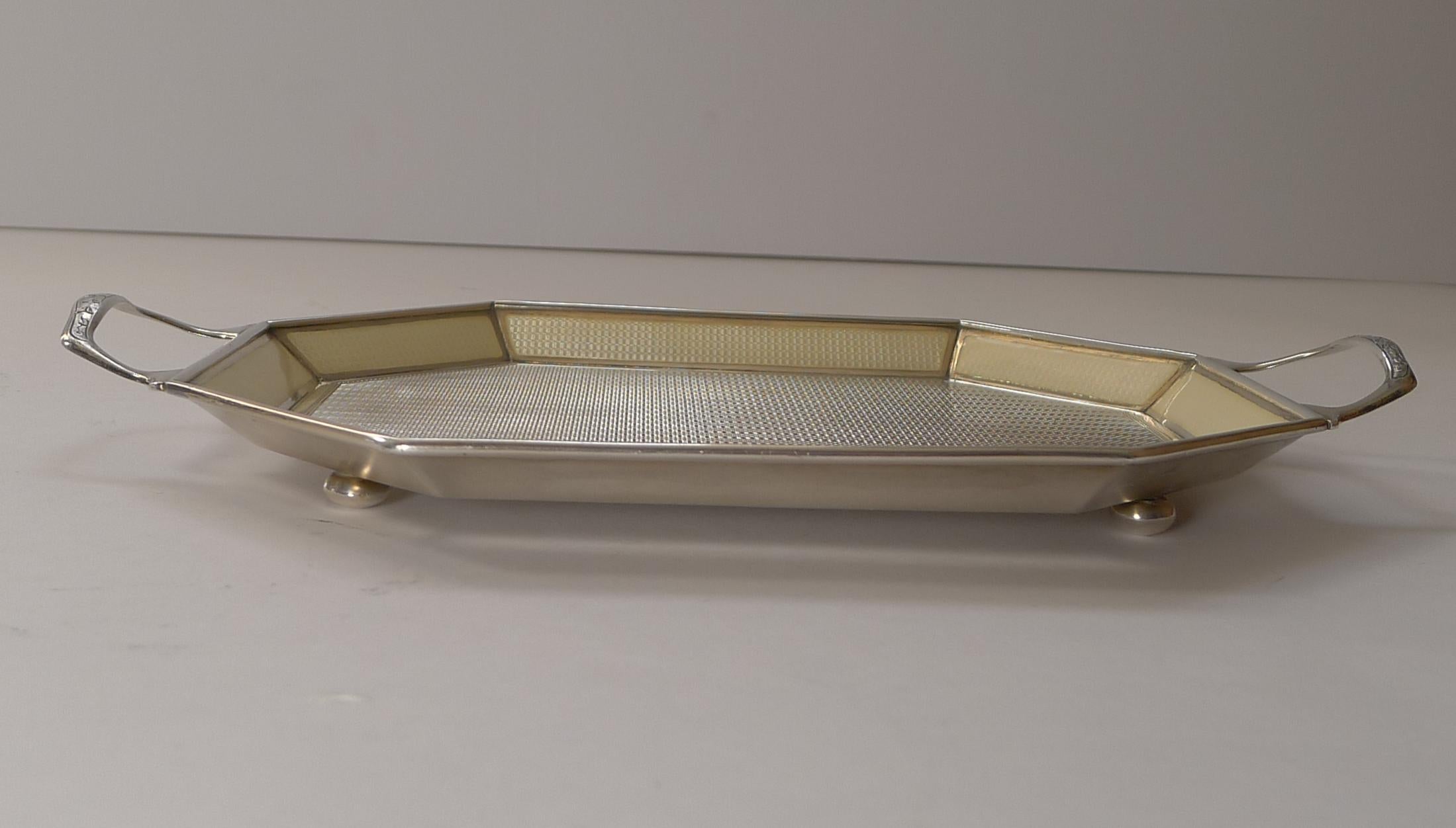 Small Antique Belgian Sterling Silver and Guilloche Enamel Tray, c.1920 In Good Condition For Sale In Bath, GB