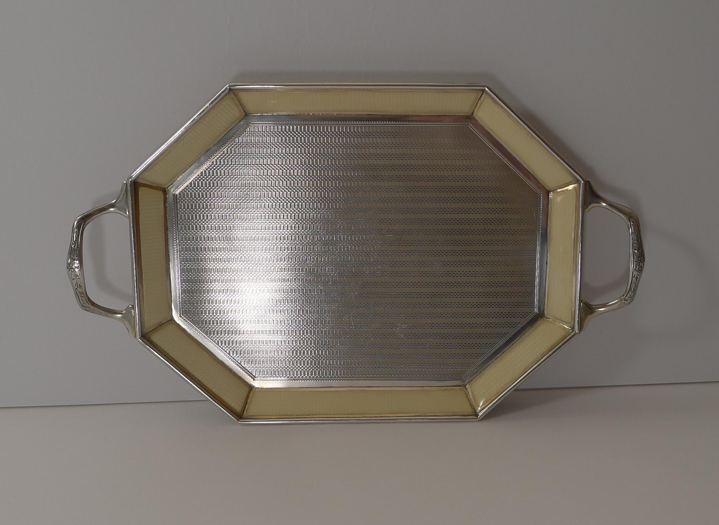Small Antique Belgian Sterling Silver and Guilloche Enamel Tray, c.1920 For Sale 2
