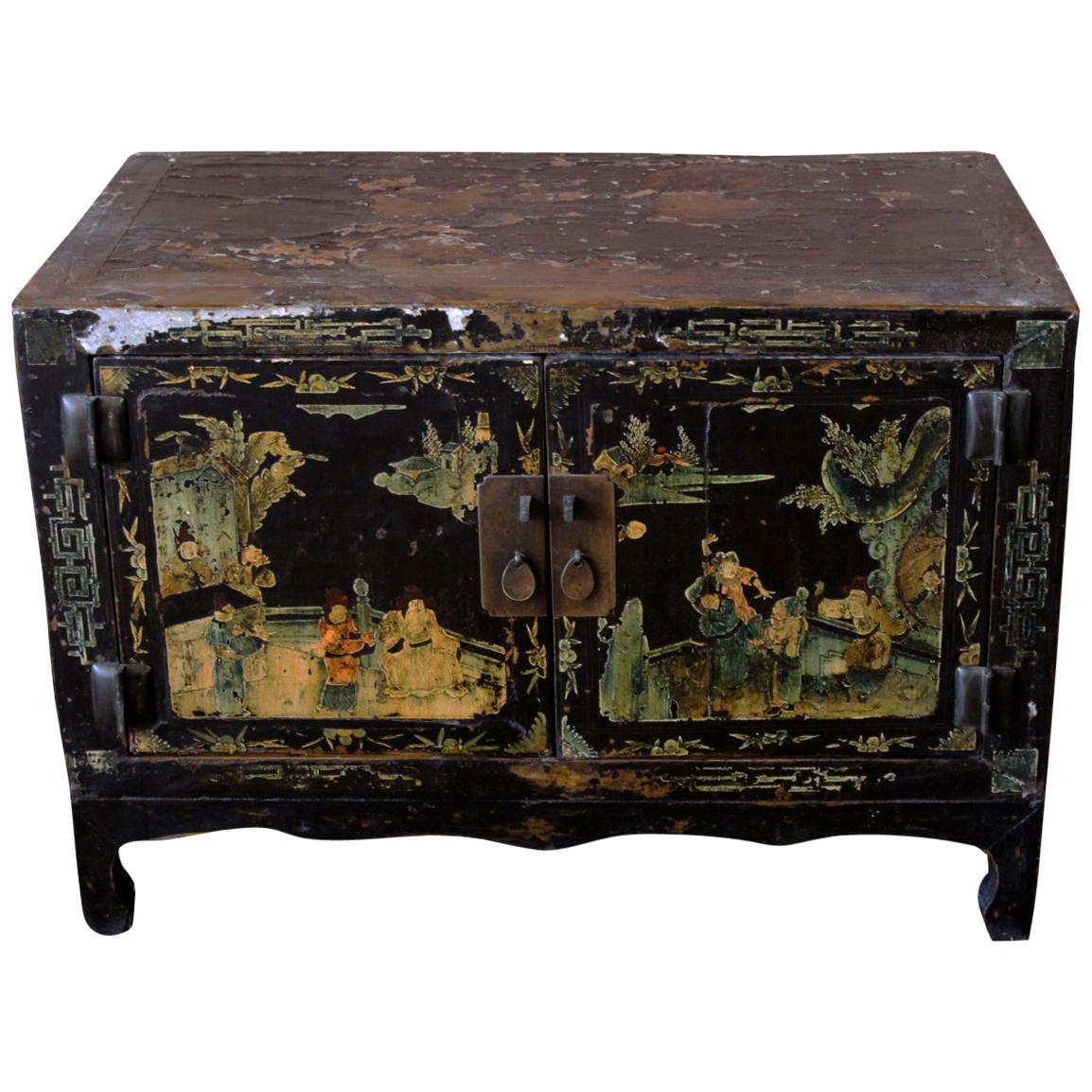 Small Antique Black Lacquer Cabinet For Sale
