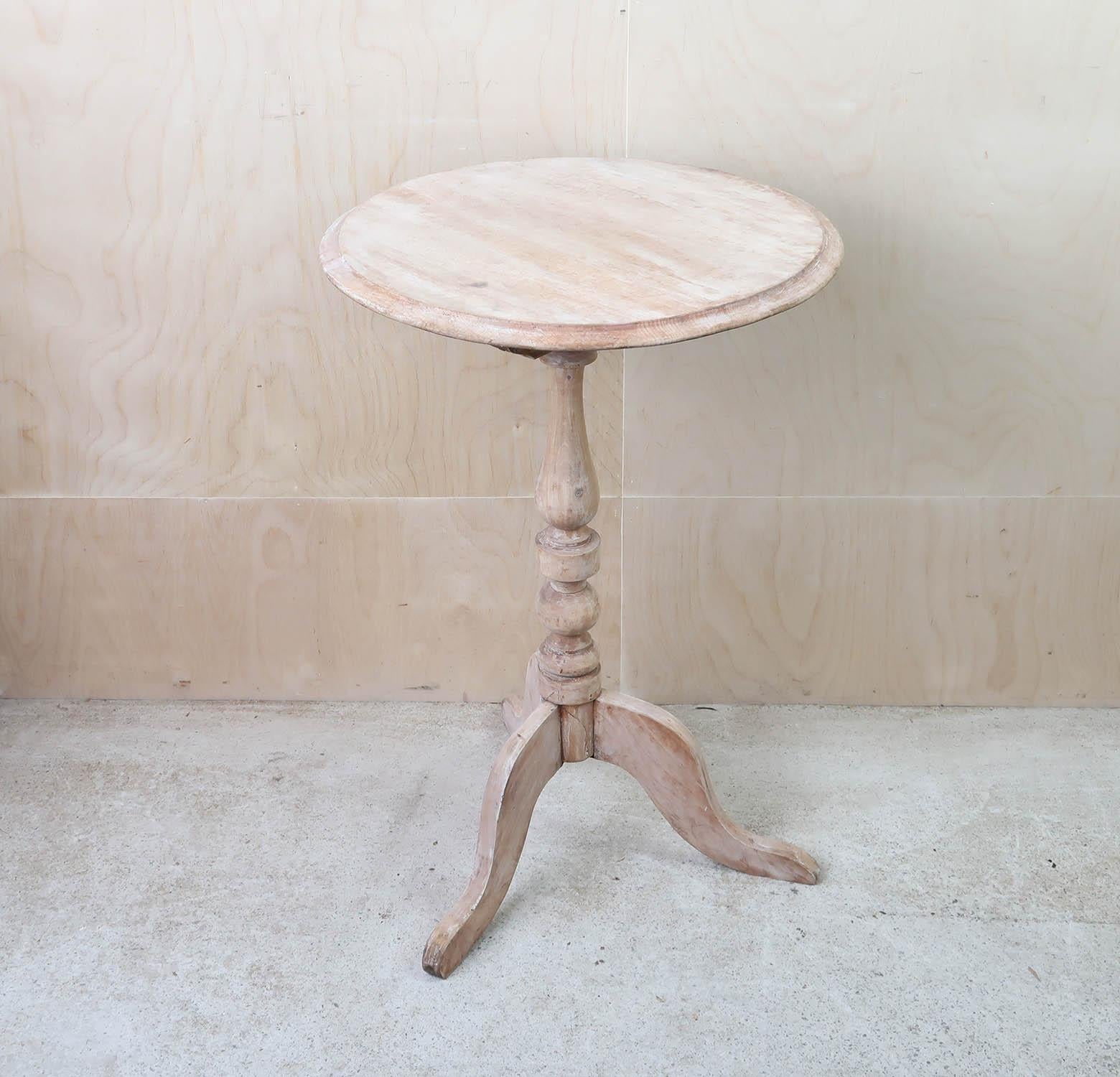 Wood Small Antique Bleached Gustavian Style Round Side Table. English, Circa 1850