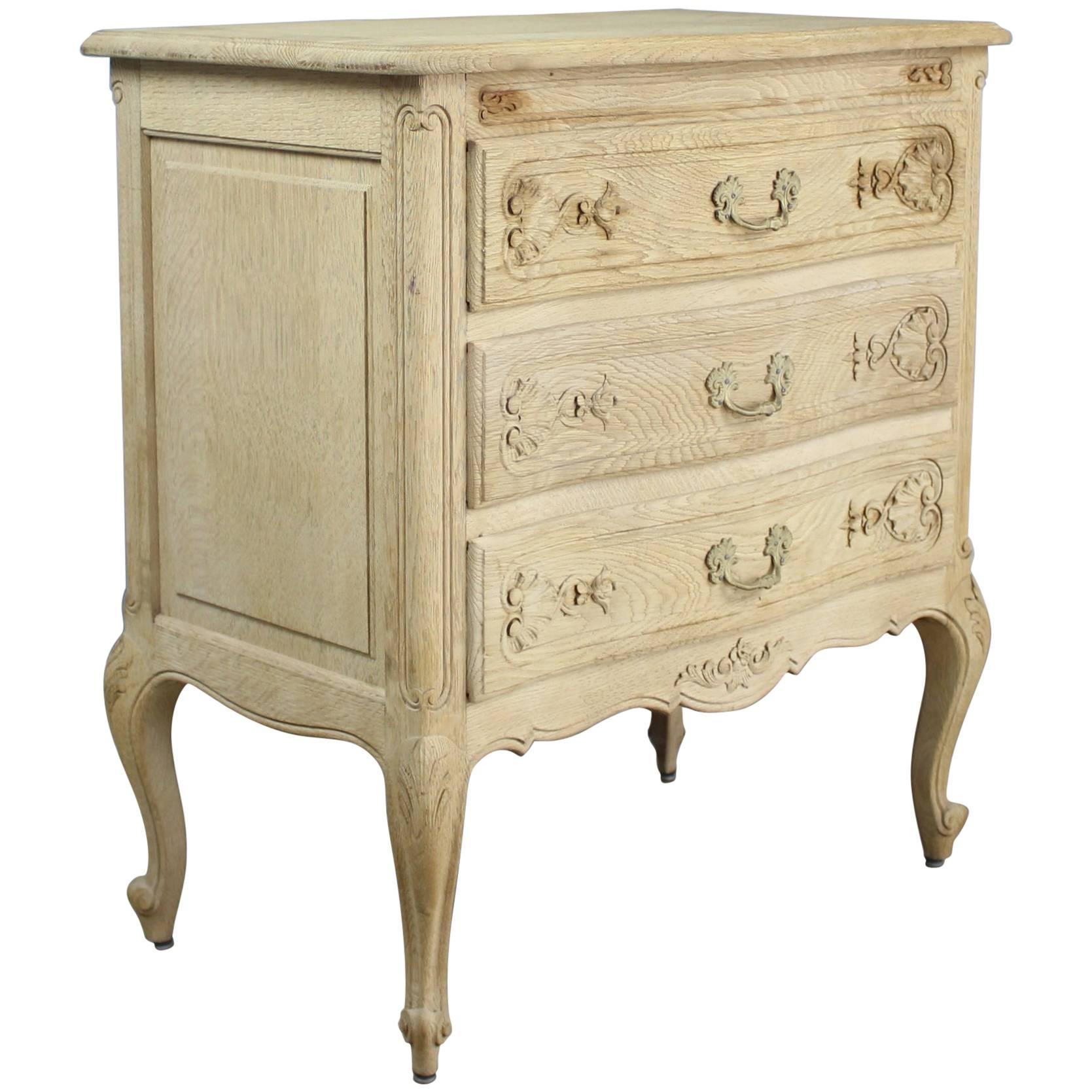 Small Antique Bleached Oak Commode, Fancifully Carved