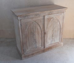 Small Antique Bleached Side Cabinet With Gothic Arch Door Panels. C.1820