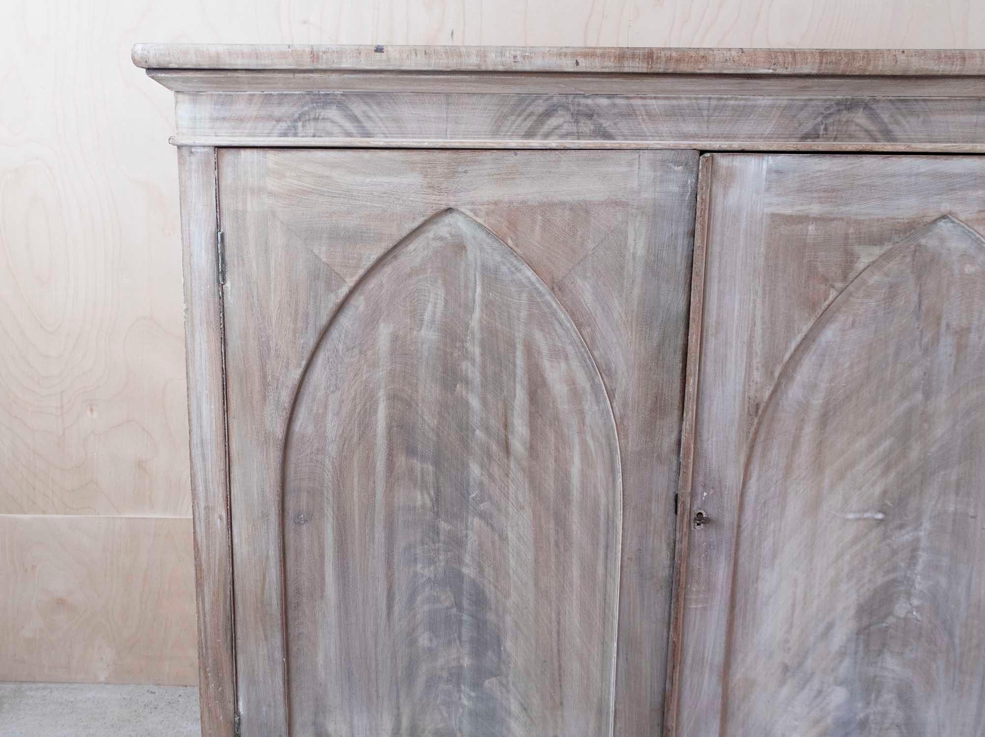 Gotico Small Antique Bleached Side Cabinet With Gothic Arch Door Panels. C.1820