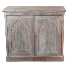 Small Antique Bleached Side Cabinet With Gothic Arch Door Panels. C.1820