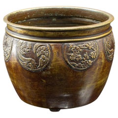 Pequeño Cuenco Maceta de Bronce Antiguo, Chino, Decorativo, Maceta de Escritorio, Georgiano, 1800