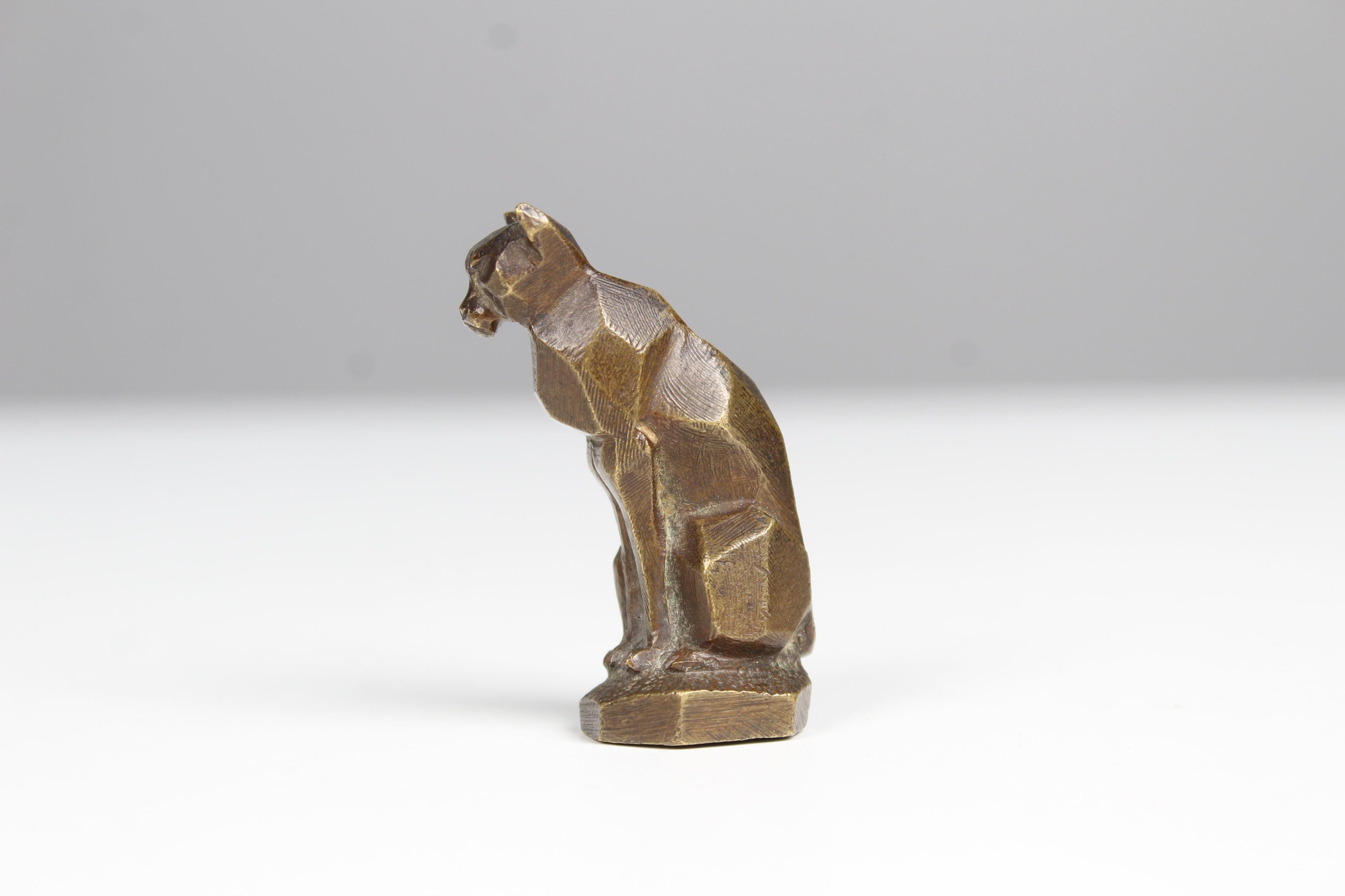 French Small Antique Bronze Sculpture, Art Deco Cougar, France, Circa 1930s, Seal Stamp For Sale