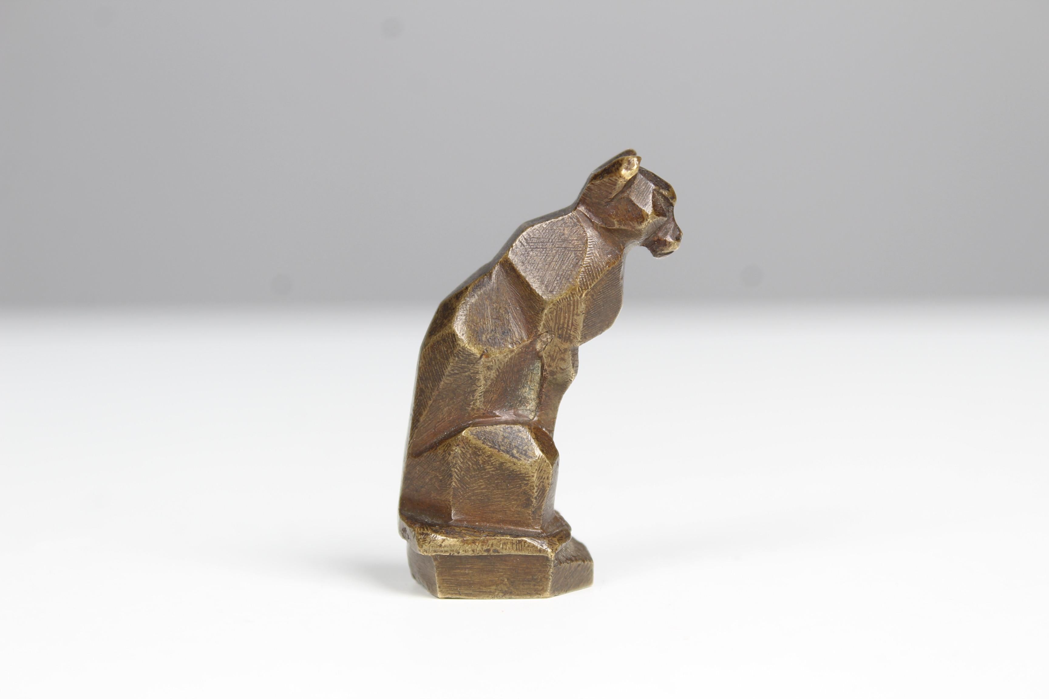 20th Century Small Antique Bronze Sculpture, Art Deco Cougar, France, Circa 1930s, Seal Stamp For Sale
