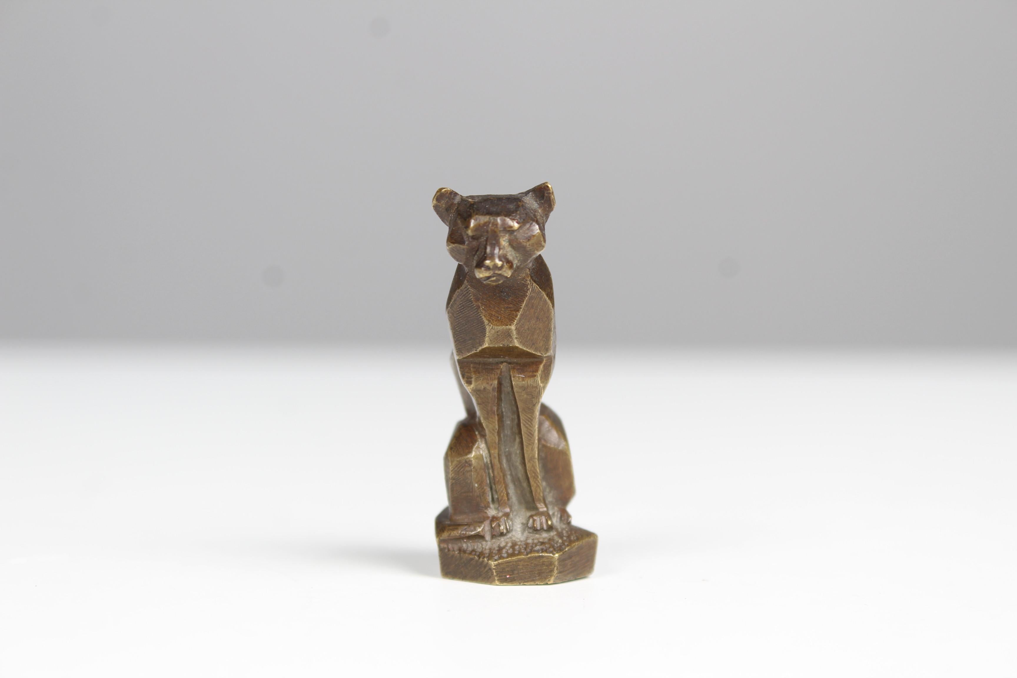 Small Antique Bronze Sculpture, Art Deco Cougar, France, Circa 1930s, Seal Stamp For Sale 1