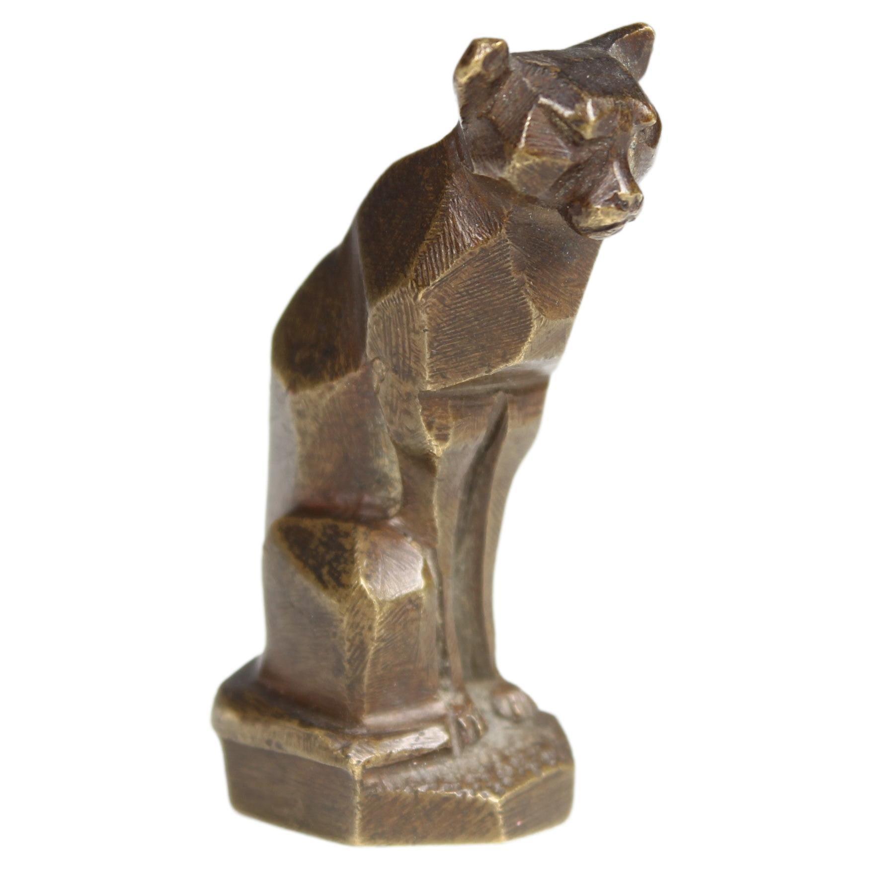 Small Antique Bronze Sculpture, Art Deco Cougar, France, Circa 1930s, Seal Stamp For Sale