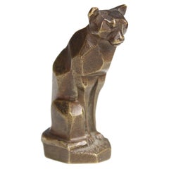 Small Antique Bronze Sculpture, Art Deco Cougar, France, Circa 1930s, Seal Stamp