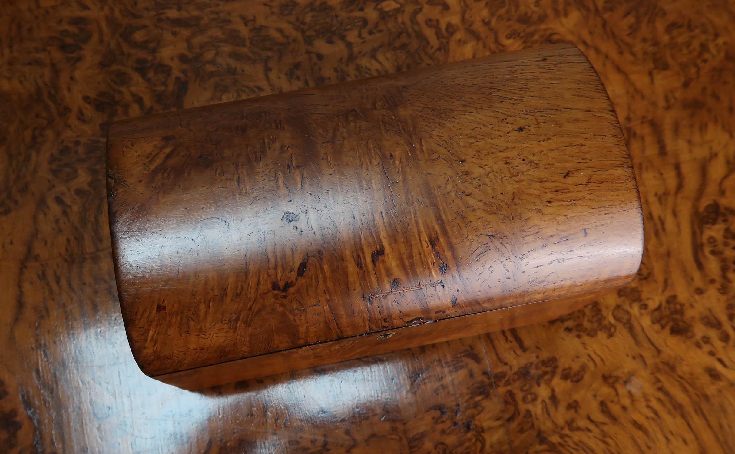 Veneer Small Antique Burr Oak Domed Top Tea Caddy. English C.1830